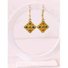 Ασημένια επίχρυσα βυζαντινά κρεμαστά σκουλαρίκια με ζιργκον (SE83)